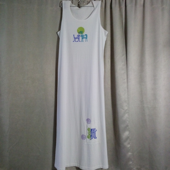 Vintage 90's Focus 2 Piece Dress Set White with Cat Theme Size L - Picture 3 of 15